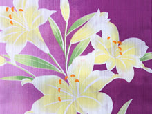 画像をギャラリービューアに読み込む, 浴衣 セット レディース 2点セット Sサイズ 紫 百合 ゆかた 青緑 ストライプ 帯 グラデーション 女性 大人 浴衣セット 仕立て上がり プレタ 20代 30代 40代 和装 和服 花火大会 夏祭り