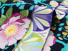 画像をギャラリービューアに読み込む, 半幅帯 WAKKA半幅帯 単品 紺 アフタヌーンティ 半巾帯 黄色 扇 リバーシブル 椿 花 葉 着物 帯 カジュアル レディース アレンジ 細帯 四寸 日本製 女性 和装 和服 あす楽