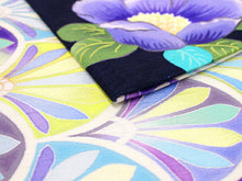 画像をギャラリービューアに読み込む, 半幅帯 WAKKA半幅帯 単品 紺 アフタヌーンティ 半巾帯 黄色 扇 リバーシブル 椿 花 葉 着物 帯 カジュアル レディース アレンジ 細帯 四寸 日本製 女性 和装 和服 あす楽