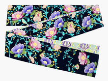 画像をギャラリービューアに読み込む, 半幅帯 WAKKA半幅帯 単品 紺 アフタヌーンティ 半巾帯 黄色 扇 リバーシブル 椿 花 葉 着物 帯 カジュアル レディース アレンジ 細帯 四寸 日本製 女性 和装 和服 あす楽