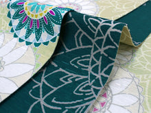 画像をギャラリービューアに読み込む, 半幅帯 WAKKA半幅帯 単品 薄黄緑 フラワーレース 半巾帯 深緑 花 リバーシブル 着物 帯 カジュアル レディース アレンジ 細帯 四寸 日本製 女性 和装 和服 あす楽