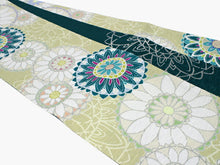 画像をギャラリービューアに読み込む, 半幅帯 WAKKA半幅帯 単品 薄黄緑 フラワーレース 半巾帯 深緑 花 リバーシブル 着物 帯 カジュアル レディース アレンジ 細帯 四寸 日本製 女性 和装 和服 あす楽