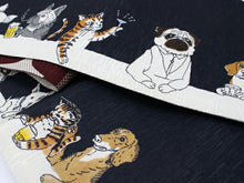 画像をギャラリービューアに読み込む, 半幅帯 WAKKA半幅帯 単品 濃紺 犬 半巾帯 白地 ワイングラス リバーシブル お酒 猫 メモリーグラス 服 着物 帯 カジュアル レディース アレンジ 細帯 四寸 日本製 女性 和装 和服 あす楽