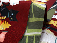 画像をギャラリービューアに読み込む, 半幅帯 WAKKA半幅帯 単品 濃赤 猫 半巾帯 緑 幾何学 リバーシブル 電車ごっこ 服 着物 帯 カジュアル レディース アレンジ 細帯 四寸 日本製 女性 和装 和服 あす楽