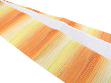 画像をギャラリービューアに読み込む, 半幅帯 レディース Watuu オレンジ 濃淡 麻 横縞 イエロー 長尺 リバーシブル アレンジ 浴衣 ゆかた 夏 着物 和装 和つう