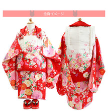 画像をギャラリービューアに読み込む, 七五三 正絹 着物 3歳 女の子 被布6点フルセット 赤 桜 三ツ身着物 白 鞠 被布 菊 被布コート 長襦袢 刺繍半衿 重ね衿 髪飾り 巾着 草履 被布セット 三歳 753 祝着 ギフト
