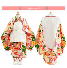 画像をギャラリービューアに読み込む, 七五三 正絹 着物 3歳 女の子 被布6点フルセット 緑 松竹梅 三ツ身着物 白 鶴 被布 鼓 菊 被布コート 長襦袢 重ね衿 髪飾り 巾着 草履 被布セット 三歳 753 祝着 ギフト