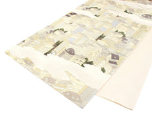 画像をギャラリービューアに読み込む, 京袋帯 WAKKA帯 単品 ベージュ 東京タワー 帯 正絹 スカイツリー 富士山 着物 カジュアル レディース 女性 和装 和服 日本製 あす楽