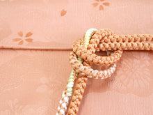 画像をギャラリービューアに読み込む, 洗える着物 コーディネートセット 袷 Mサイズ パープル 花菱 きもの 金茶 丸に鱗 名古屋帯 杏子色 正絹帯揚げ帯締め 4点セット 小紋 レディース 女性 プレタ 和装 和服