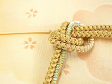 画像をギャラリービューアに読み込む, 洗える着物 コーディネートセット 袷 Lサイズ 水色 瓢箪 きもの 紺 帯柄 名古屋帯 黄色 正絹帯揚げ帯締め みすずうた 4点セット 小紋 レディース 女性 プレタ 和装 和服