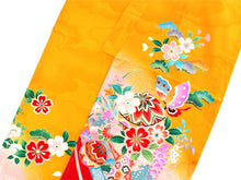 画像をギャラリービューアに読み込む, 七五三 着物 7歳 正絹 黄色 御所車 四つ身 女の子 赤 毬 蝶 古典 長襦袢セット 子供 和装 和服 きもの 753 購入 新品