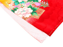 画像をギャラリービューアに読み込む, 七五三 着物 7歳 正絹 黄色 御所車 四つ身 女の子 赤 毬 蝶 古典 長襦袢セット 子供 和装 和服 きもの 753 購入 新品