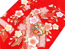 画像をギャラリービューアに読み込む, 七五三 着物 7歳 赤 桜 四つ身 女の子 ピンク 蝶 熨斗 古典 長襦袢セット 子供 和装 和服 きもの 753 購入 新品
