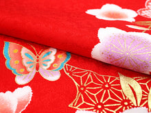 画像をギャラリービューアに読み込む, 七五三 着物 7歳 赤 桜 四つ身 女の子 ピンク 蝶 熨斗 古典 長襦袢セット 子供 和装 和服 きもの 753 購入 新品