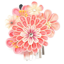 画像をギャラリービューアに読み込む, 七五三 髪飾り ちりめん 3歳 7歳 ピンク 菊 髪かざり 梅 つまみ細工 子供 着物 和装 和小物 キッズ 女の子 コサージュ パッチンどめ ヘアクリップ