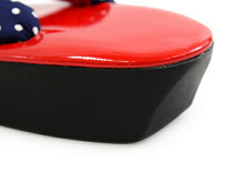 画像をギャラリービューアに読み込む, 草履 レディース エナメル ウレタン 赤土台 紺地 ドット柄 単品 フリーサイズ 赤 ネイビー 白 水玉 カジュアル 女性 疲れにくい ぞうり 履物 着物 和装 和服 ウレタンソール