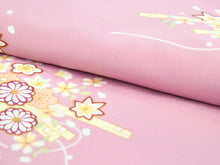 画像をギャラリービューアに読み込む, 洗える着物 コーディネートセット 袷 フリーサイズ ピンク 花筏 きもの 茶色 市松格子 名古屋帯 薄紫 正絹帯揚げ帯締め 波 格子 4点セット ハナエモリ 帯 小紋 レディース 女性 プレタ 和装 和服