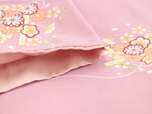 画像をギャラリービューアに読み込む, 洗える着物 コーディネートセット 袷 フリーサイズ ピンク 花筏 きもの 茶色 市松格子 名古屋帯 薄紫 正絹帯揚げ帯締め 波 格子 4点セット ハナエモリ 帯 小紋 レディース 女性 プレタ 和装 和服