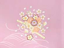 画像をギャラリービューアに読み込む, 洗える着物 コーディネートセット 袷 フリーサイズ ピンク 花筏 きもの 茶色 市松格子 名古屋帯 薄紫 正絹帯揚げ帯締め 波 格子 4点セット ハナエモリ 帯 小紋 レディース 女性 プレタ 和装 和服