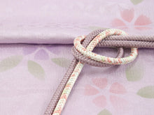 画像をギャラリービューアに読み込む, 洗える着物 コーディネートセット 袷 フリーサイズ ピンク 花筏 きもの 茶色 市松格子 名古屋帯 薄紫 正絹帯揚げ帯締め 波 格子 4点セット ハナエモリ 帯 小紋 レディース 女性 プレタ 和装 和服