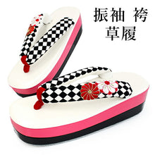 画像をギャラリービューアに読み込む, 草履 卒業式 成人式 白 土台 黒 菊 鼻緒 ぞうり 単品 フリーサイズ ピンク 黒 市松 捻菊 チェック 振袖 袴 レディース ゾウリ 女性用 フォーマル 履物 着物 きもの 和装小物