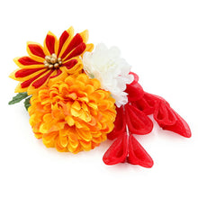 画像をギャラリービューアに読み込む, 成人式 髪飾り 2点セット オレンジ 菊 つまみ細工 花 卒業式 前撮り 袴 はかま 振袖 結婚式 和装 和服 着物 かんざし コサージュ ヘアアクセサリー