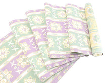 画像をギャラリービューアに読み込む, 名古屋帯 単品 正絹 仕立て付き 九寸 白地 花 なごや帯 鳥 縦縞 黄緑 薄紫 六通 カジュアル 西陣織 酒井守謹製 証紙付き 女性 レディース 着物 和装 和服 新品 日本製 送料無料