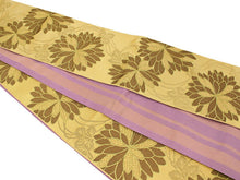 画像をギャラリービューアに読み込む, 半幅帯 単品 からし色 菊 細帯 紫 縞 リバーシブル カジュアル レディース アレンジ 半巾帯 四寸 京紫織 日本製 女性 和装 和服 モダン あす楽