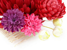 画像をギャラリービューアに読み込む, 成人式 髪飾り 赤 菊 ヘアアクセサリー 花 ダリア レッド コーム 卒業式 前撮り 袴 はかま 振袖 結婚式 和装 和服 着物 かんざし あす楽