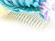 画像をギャラリービューアに読み込む, 成人式 髪飾り ターコイズ 菊 ヘアアクセサリー 花 ダリア 水色 青 コーム 卒業式 前撮り 袴 はかま 振袖 結婚式 和装 和服 着物 かんざし あす楽