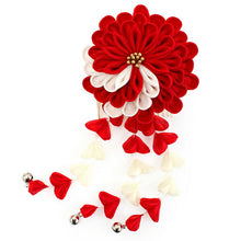画像をギャラリービューアに読み込む, 成人式 髪飾り 赤 菊 ヘアアクセサリー 花 白 つまみ細工 2点セット コーム Uピン 卒業式 前撮り 袴 はかま 振袖 結婚式 和装 和服 着物 かんざし あす楽