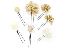 画像をギャラリービューアに読み込む, 成人式 髪飾り ゴールド 花 ヘアアクセサリー 菊 ダリア シャンパンゴールド ドライフラワー Uピン 7点セット 卒業式 前撮り 袴 はかま 振袖 結婚式 和装 和服 着物 かんざし 日本製 あす楽