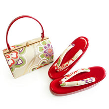 画像をギャラリービューアに読み込む, 草履バッグセット 振袖 二尺袖 袴 成人式 卒業式 白灰色地 花 華紋 赤 レッド オフホワイト フリー サイズ フォーマル 謝恩会 結婚式 披露宴 パーティー 和装小物 3枚芯 草履 バッグ 帯生地 おしゃれ 女性 送料無料 あす楽