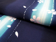 画像をギャラリービューアに読み込む, 洗える着物 コーディネートセット 袷 Lサイズ 青 縞 桜 きもの 黒茶 幾何学模様 名古屋帯 渋水色 水色 正絹帯揚げ帯締め 紺 ブラック ブラウン ピンク 4点セット 帯 小紋 レディース 女性 プレタ 和装 和服