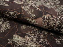 画像をギャラリービューアに読み込む, 洗える着物 コーディネートセット 袷 Lサイズ 茶色 茶屋辻 猫 きもの グレー 青 縞 名古屋帯 緑 さび色 正絹帯揚げ帯締め 動物柄 四季の花 家屋 ブルー グリーン 4点セット 帯 小紋 レディース 女性 プレタ 和装 和服