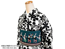 画像をギャラリービューアに読み込む, 半幅帯 絹 レディース 召しませ華 グリーン うさぎ 細帯 黒 縞 ドット リバーシブル シルクハット ウサギ 兎 ラビット 動物柄 マジシャン 手品 長尺 4m 日本製 洒落帯 四寸 単品 女性 新品 送料無料 お仕立て上がり