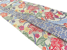 画像をギャラリービューアに読み込む, 半幅帯 絹 レディース 召しませ華 ベージュ 花柄 細帯 青 花音 琉球 紅型柄 リバーシブル 赤 レッド ブルー 長尺 4m 日本製 洒落帯 四寸 単品 女性 新品 送料無料 お仕立て上がり