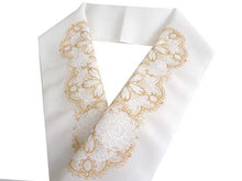 画像をギャラリービューアに読み込む, 半衿 刺繍 振袖用 ホワイト ゴールド レース ドイリー ラインストーン 白 金 花 菊 単品 半襟 レディース ポリエステル 洗える 半えり 女性 和装小物 カジュアル 成人式 卒業式 結婚式 振袖 二尺袖 訪問着 パーティー 着物 おしゃれ 日本製 ネコポス便可 あす楽