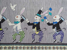 画像をギャラリービューアに読み込む, 半幅帯 絹 レディース 召しませ華 グレー うさぎ 細帯 紺 縞 ドット リバーシブル シルクハット ウサギ 兎 ラビット 動物柄 マジシャン 手品 長尺 4m 日本製 洒落帯 四寸 単品 女性 新品 送料無料 お仕立て上がり