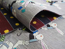 画像をギャラリービューアに読み込む, 半幅帯 絹 レディース 召しませ華 グレー うさぎ 細帯 紺 縞 ドット リバーシブル シルクハット ウサギ 兎 ラビット 動物柄 マジシャン 手品 長尺 4m 日本製 洒落帯 四寸 単品 女性 新品 送料無料 お仕立て上がり