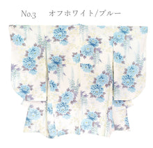 画像をギャラリービューアに読み込む, 卒業式 二尺袖 着物 袴用 単品 アイボリー パープル ピンク オフホワイト ブルー 白 紫 牡丹 藤 花 絣風 フリーサイズ ショート丈 大学生 小学生 ジュニア 着物のみ 2尺袖 日本製