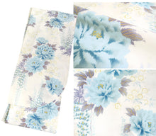 画像をギャラリービューアに読み込む, 卒業式 二尺袖 着物 袴用 単品 アイボリー パープル ピンク オフホワイト ブルー 白 紫 牡丹 藤 花 絣風 フリーサイズ ショート丈 大学生 小学生 ジュニア 着物のみ 2尺袖 日本製