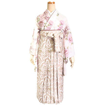 画像をギャラリービューアに読み込む, 卒業式 二尺袖 着物 袴用 単品 アイボリー パープル ピンク オフホワイト ブルー 白 紫 牡丹 藤 花 絣風 フリーサイズ ショート丈 大学生 小学生 ジュニア 着物のみ 2尺袖 日本製
