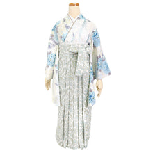 画像をギャラリービューアに読み込む, 卒業式 二尺袖 着物 袴用 単品 アイボリー パープル ピンク オフホワイト ブルー 白 紫 牡丹 藤 花 絣風 フリーサイズ ショート丈 大学生 小学生 ジュニア 着物のみ 2尺袖 日本製