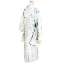 画像をギャラリービューアに読み込む, 卒業式 二尺袖 着物 袴用 単品 アイボリー パープル ピンク オフホワイト ブルー 白 紫 牡丹 藤 花 絣風 フリーサイズ ショート丈 大学生 小学生 ジュニア 着物のみ 2尺袖 日本製