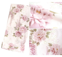 画像をギャラリービューアに読み込む, 卒業式 二尺袖 着物 袴用 単品 アイボリー パープル ピンク オフホワイト ブルー 白 紫 牡丹 藤 花 絣風 フリーサイズ ショート丈 大学生 小学生 ジュニア 着物のみ 2尺袖 日本製