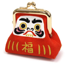 画像をギャラリービューアに読み込む, ポーチ がま口 おすわりポーチ ホワイト オレンジ グリーン レッド 招き猫 だるま かえる 福助 白 橙 緑 赤 縁起物 ねこ 蛙 帆布 コットン 綿 ガマ口 アヤノコパッチン 日本製