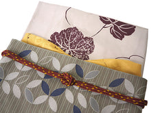 画像をギャラリービューアに読み込む, 洗える着物 コーディネートセット 4点セット 袷 名古屋帯 Mサイズ ピンクベージュ 蔦 きもの 渋薄緑 七宝 帯 マスタード  えんじ 正絹帯揚げ帯締め 葉 猫 動物柄 七宝つなぎ 松葉仕立て 小紋 レディース 女性 プレタ 和装 和服