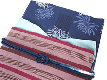 画像をギャラリービューアに読み込む, 洗える着物 コーディネートセット 4点セット 袷 名古屋帯 Lサイズ 青 菊 きもの 赤紫 縞 帯 水色 紺 正絹帯揚げ帯締め 格子 パープル ブルー 松葉仕立て 小紋 レディース 女性 プレタ 和装 和服