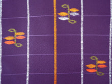 画像をギャラリービューアに読み込む, 洗える着物 コーディネートセット 4点セット 袷 名古屋帯 Lサイズ 紫 格子 きもの 深緑 丸 帯 グレー 薄茶 正絹帯揚げ帯締め 植物 葉 鱗 円 パープル グリーン 松葉仕立て 小紋 レディース 女性 プレタ 和装 和服